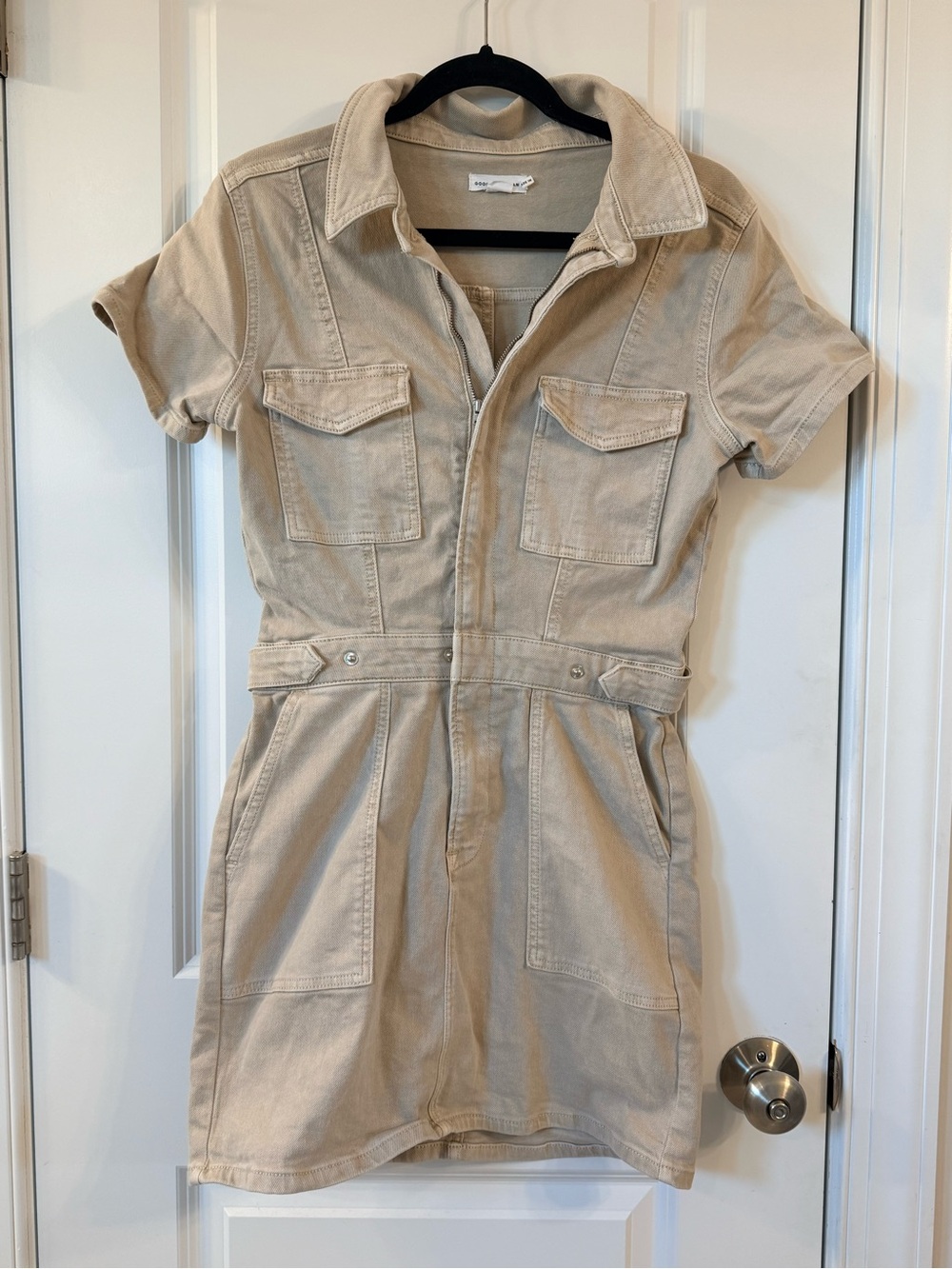 Good American Sand Utility Denim Mini dress (m)